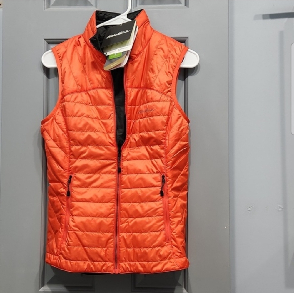 NWUT Eddie Bauer Ignitelite Reversible Vest Poppy Orange Dark Gray XS